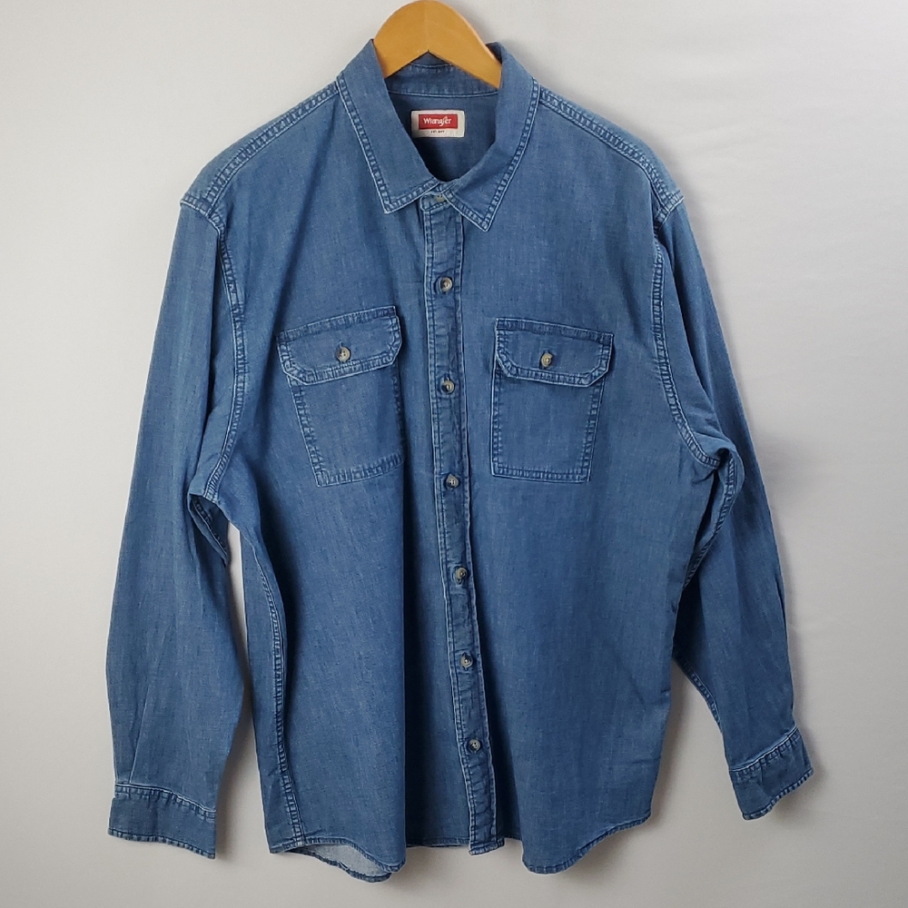 Wrangler Men's Long Sleeve Epic Soft Relaxed Fit Denim Shirt, Sz XL Chore Cabin